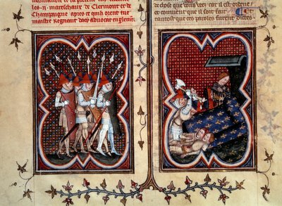 Marechauxen Robert de Clermont og Jean de Conflans blev myrdet af Etienne Marcel (1315-1358) og hans mænd i delfinen Charles (fremtidige Charles V) værelse i Palais de la cite den 22. februar af Jean Fouquet