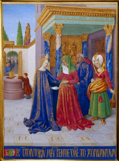 Besøg. Møde mellem Jomfru Maria og Sankt Elizabeth. Miniature i "" Les Hours d