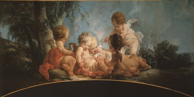 Gruppe af fem elskere, der leger med duer, ca. 1761 (dør øverst) af Jean Francois Clermont
