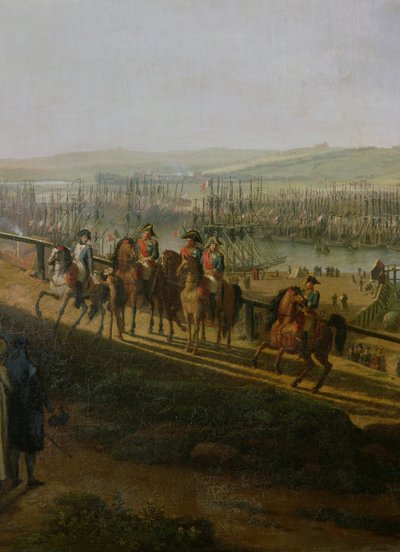 Napoleon Bonaparte (1769-1821) Besøger lejren i Boulogne i juli 1804, detalje af Napoleon og Flotillen, 1806 af Jean Francois Hue
