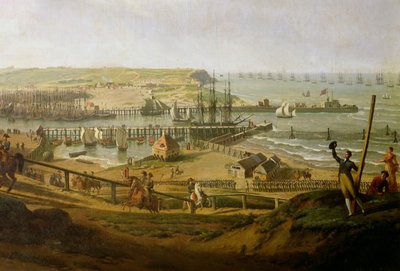 Napoleon besøger lejren i Boulogne i juli 1804, detaljer om havnen, 1806 af Jean Francois Hue