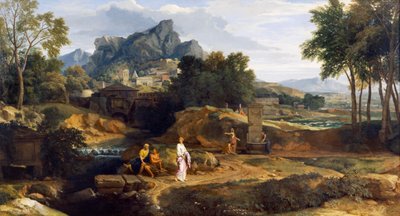 Landskab med figurer (olie på lærred) af Jean Francois I Millet