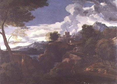Landskab med en brændende by af Jean Francois I Millet