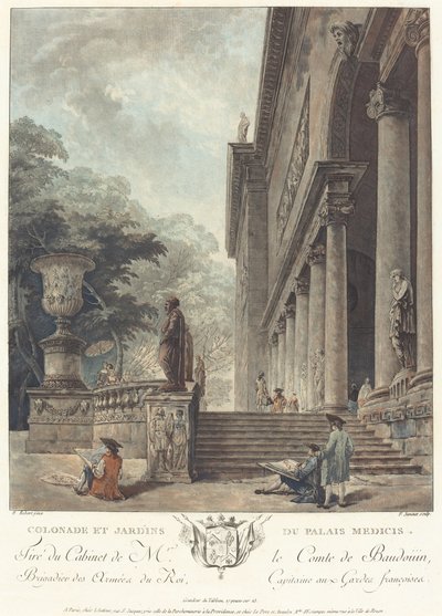 Colonnade og haver i Medici-paladset, ca. 1776 af Jean Francois Janinet