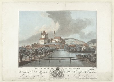 Gezicht op Thun Udsigt over Thun fra sydsiden (titel på objekt) Bemærkelsesværdig udsigt over bjergene i Schweiz (serietitel) af Jean Francois Janinet