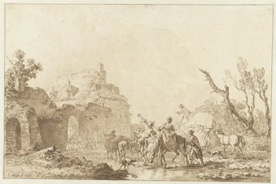 Rejsende ved en port løn af Jean Francois Janinet