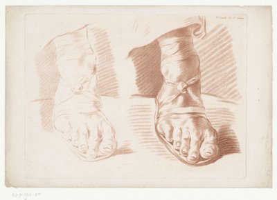To fod i sandaler 3.e Feuille du 5.e Cahier. (titel på objekt) Kompositioner med dele af den menneskelige krop (serietitel) Cinquième Cahier de Principes de Dessein (serietitel) af Jean Francois Janinet