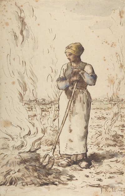 En kvinde brænder ukrudt, 1830-75 af Jean Francois Millet