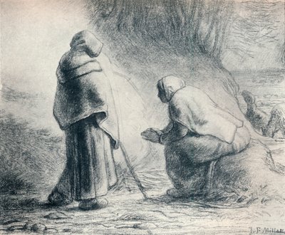 Bergeres Se Chauffant, Hyrder ved en brand, 1800-tallet af Jean Francois Millet
