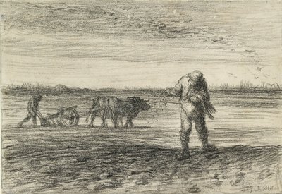 Mann pflügt und ein anderer sät, 1849-1852 von Jean Francois Millet