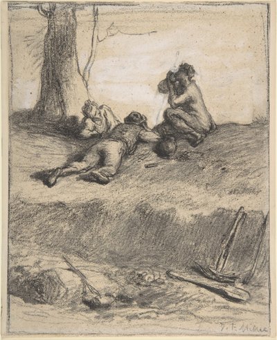 Vejarbejdere til frokost, ca. 1850-52. af Jean Francois Millet