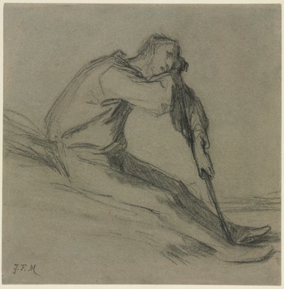 Siddende bonde hvilende på en hakke af Jean Francois Millet