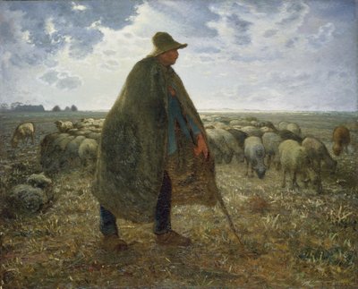 Hyrde vogter sin flok (olie på lærred) af Jean Francois Millet