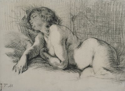 Studie af en tilbagelænet kvindelig nøgen (kul på papir) af Jean Francois Millet