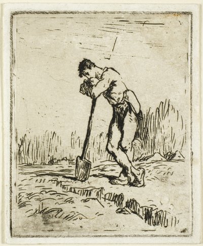 Manden læner sig op ad sin spade af Jean Francois Millet