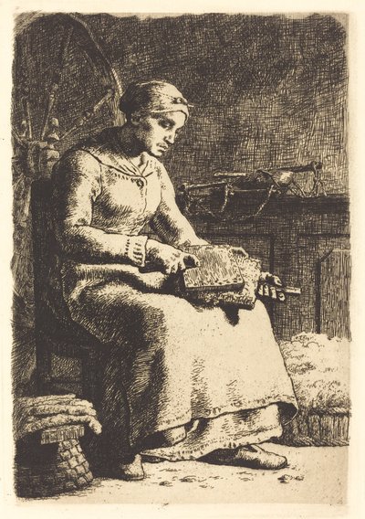 The Uld Carder (La cardeuse) af Jean Francois Millet