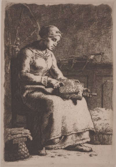 The Wool Carder, ca. 1856 (ætsning) af Jean Francois Millet