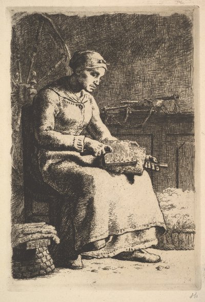 Uldkarderen, ca. 1855-56. af Jean Francois Millet