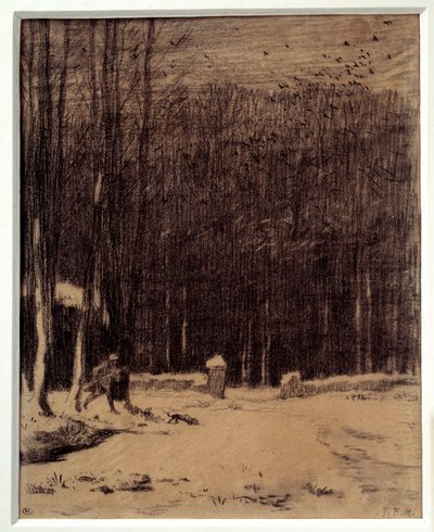 Indgangen til Barbizon-skoven, sneeffekt Sort blyantstegning af Jean Francois Millet (1814-1875) Dim. 0,28 x 0,22 m Paris. Orsay Museum af Jean Francois Millet