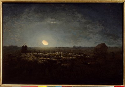 Fåreparken, måneskin. Maleri af Jean Francois Millet (1814 - 1875) af Jean Francois Millet