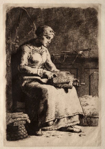 Kvinde Carding Uld af Jean Francois Millet