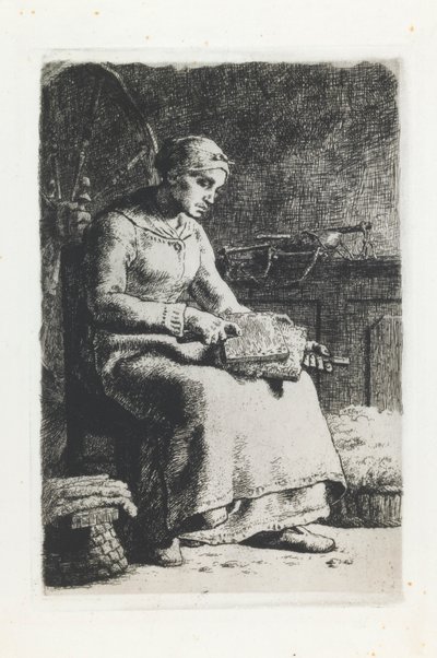 Kvinde Carding Uld af Jean-Francois Millet
