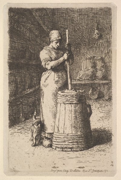 Kvinde kærner smør, 1855-56. af Jean Francois Millet
