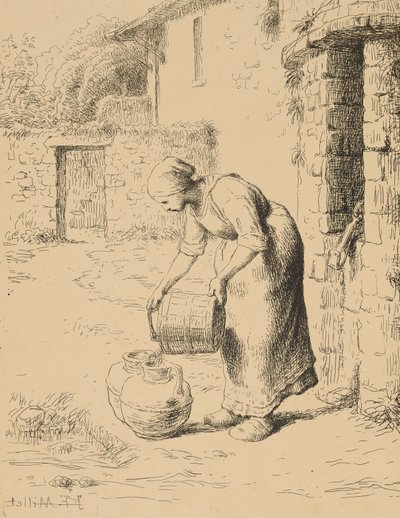Woman Emptying a Bucket, 1862 (cliché verre) af Jean Francois Millet