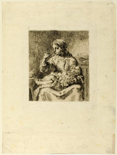 Kvinde fodrer sit barn af Jean Francois Millet