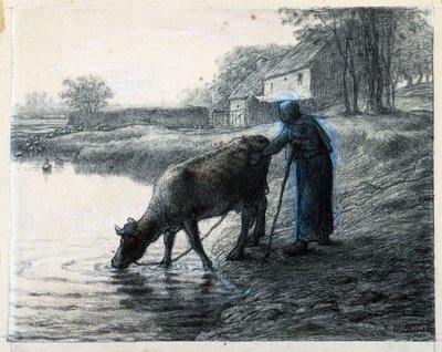 Kvinde fører sin ko til vand af Jean Francois Millet
