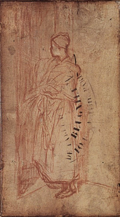 Ung kvinde tager sengetøj fra en hylde, ca. 1850-52 af Jean Francois Millet