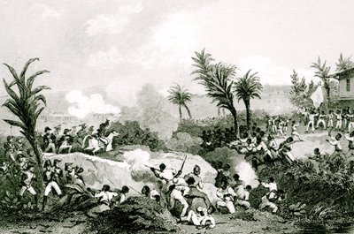 Sort oprør i Santo Domingo, 16. september 1802, fra "Histoire Universelle du XIXe siecle", efter Martinet af Jean Francois Pourvoyeur