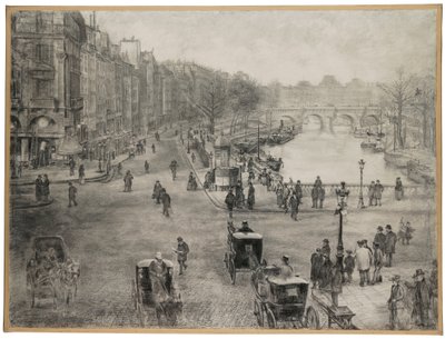 Paris, Place de Saint Michel med Quai des Grands Augustins og Pont Saint Michel i forgrunden og Pont Neuf og Louvre i baggrunden, ca. 1900 af Jean Francois Raffaelli