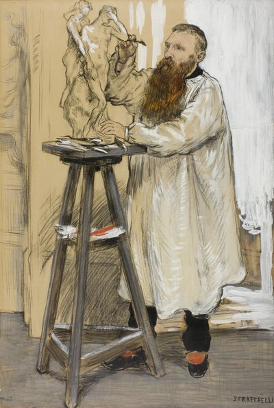 Portræt af billedhuggeren Auguste Rodin i hans atelier, ca. 1889 af Jean Francois Raffaelli