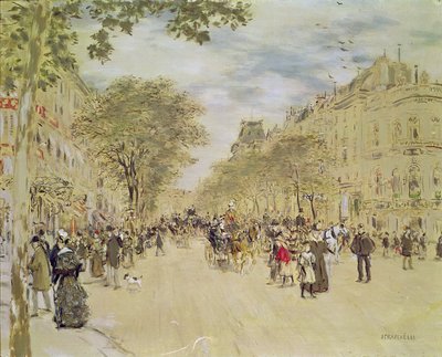 Pavillon de Hanovre og Boulevard des Italiens, Paris, efter 1870 (gouache og wc på papir) af Jean Francois Raffaelli