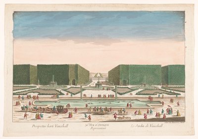 Se på Vauxhall Gardens i London 76. Optisk visning, der repræsenterer Vauxhall Garden (titel på objekt) af Jean François Daumont