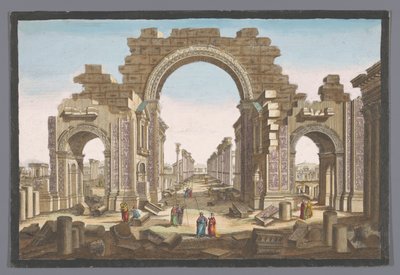 Udsigt over ruinerne af søjlegangens bue ved Palmyra, set fra øst 11. Vue d