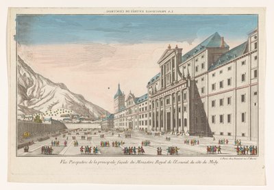 Udsigt over El Escorial-klosterkomplekset nær byen Madrid, set fra sydsiden Hovedindgangen til l