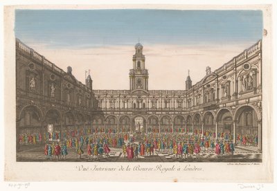 Udsigt over det indre af Royal Exchange i London Vuë Interieure de la Bourse Royale à Londres (titel på objektet) af Jean François Daumont