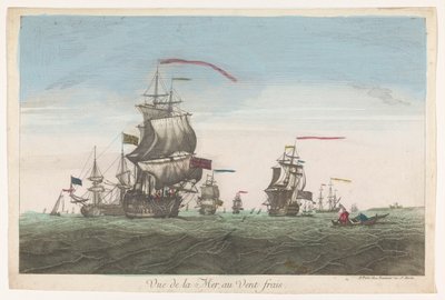 Havudsigt med skibe og både i vinden Vue de la mer au vent frais (titel på objekt) af Jean François Daumont