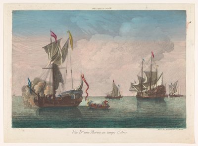 Havlandskab med skibe og både på et roligt hav Marine og temps calme (titel på objekt) af Jean François Daumont