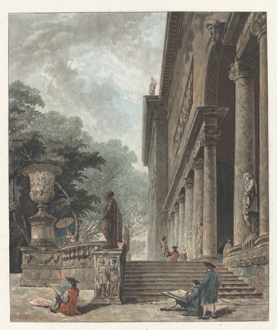Søjlegang og haver i Palazzo Medici af Jean François Janinet after Hubert Robert