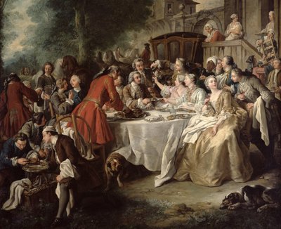 The Hunt Lunch, detalje af spisende gæster, 1737 af Jean François de Troy