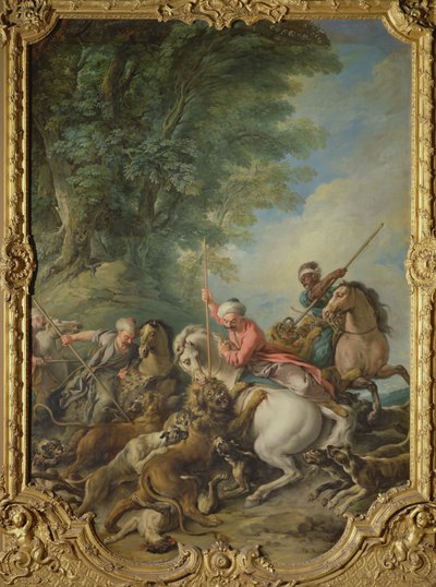 Turks Hunting Lions (olie på lærred) af Jean François de Troy
