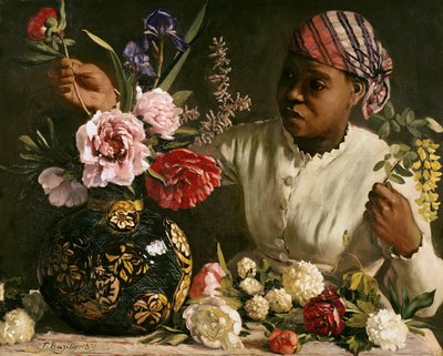 Sort kvinde med pæoner, 1870 af Jean Frederic Bazille