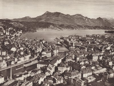 Schweiz: Luzern, fra Gutsch, kigger mod søen og Rigi (s/h foto) af Jean Gaberell
