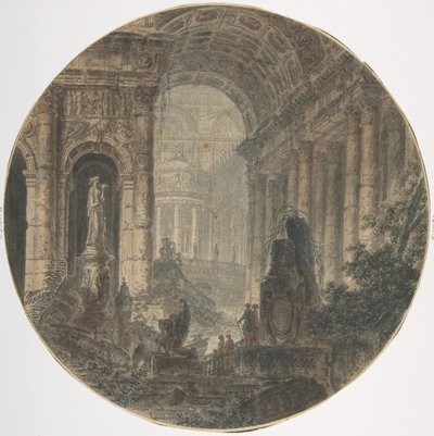 Arkitektonisk fantasi, 1700-tallet. af Jean Henri Alexandre Pernet.