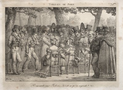 Scener fra Paris: Promenade i Tuilerierne. Hvad kigger de på? af Jean Henri Marlet