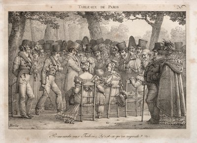 Scener fra Paris: Promenade i Tuilerierne. Hvad kigger de på. af Jean Henri Marlet