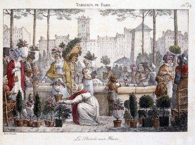 Blomstermarkedet - litografi af Brocas af Jean Henri Marlet